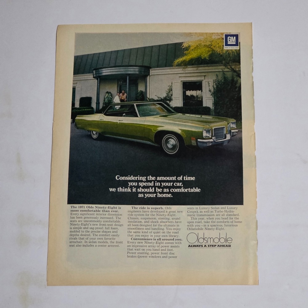Vintage Print Ad Oldsmobile car green Olds Ninety-Eight 8.25x11 1971